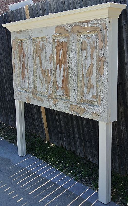light colored wood door headboard, painted furniture, repurposing upcycling, shabby chic