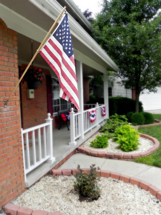 red white blue front porch updates, patriotic decor ideas, porches, seasonal holiday decor, wreaths, Finally got our flag hung