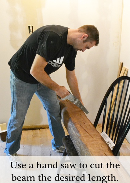 installing faux wood beams in our master bath, bathroom ideas, home decor, woodworking projects