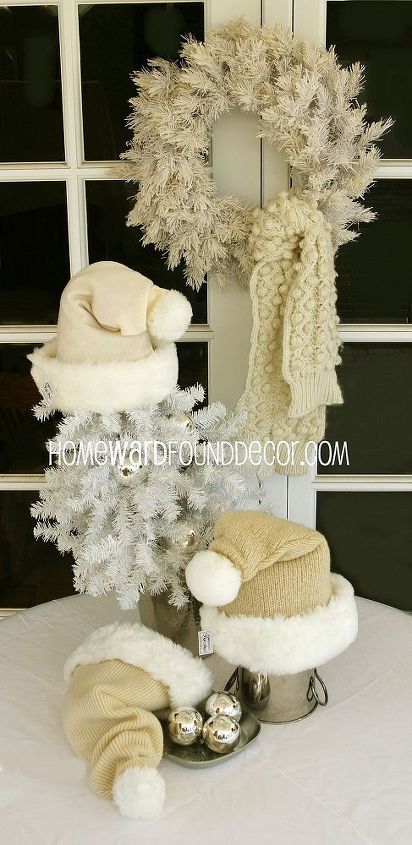 my burlap amp sweater santa hats for holiday 2012, christmas decorations, crafts, seasonal holiday decor, wreaths, sweater Santa Hats by Debi Ward Kennedy for HOMEWARDfoundDecor com 2012
