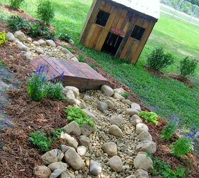 re scape backyard getaway community project, gardening, dry creek bed and pallet dog house
