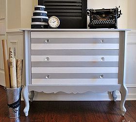 grey amp white striped dresser, chalk paint, painted furniture