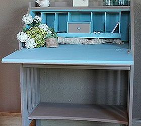 much needed help for a secretary desk, painted furniture, rustic furniture, Finished inside with a pop of turquoise