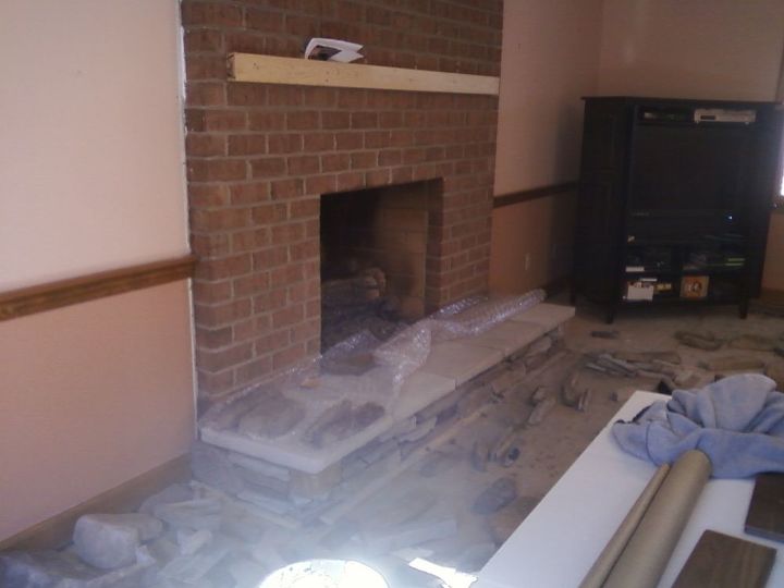 as the fireplace surround is re faced, concrete masonry, fireplaces mantels, home decor, home improvement, Getting started