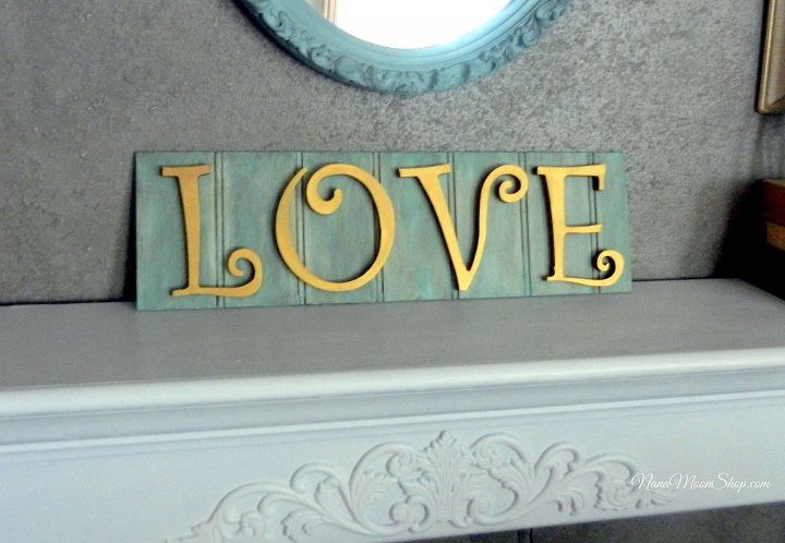 love sign on scrap beadboard, crafts, valentines day ideas, Nontraditonal colors for Valentine s Day