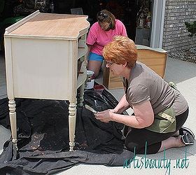 come on over and see the reveal of my sister buffet makeover diy furniturerevival, my sister and I painting the body