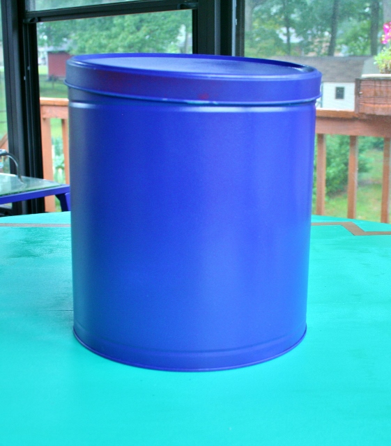 upcycled popcorn tin into charcoal bin, chalkboard paint, crafts, repurposing upcycling, Paint it
