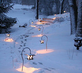 create a cozy winter water garden, gardening, lighting, outdoor living, ponds water features, Pathway lights leading to the pond invite visitors to explore the landscape and water garden