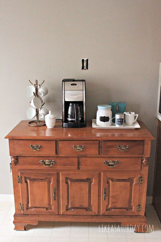 colorful farmhouse vintage coffee bar, home decor, painted furniture, repurposing upcycling, Before the makeover