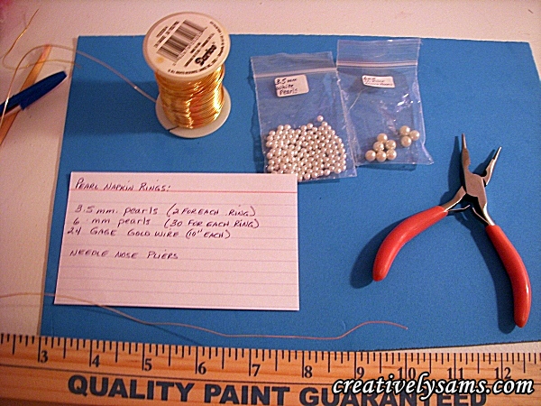 pearl napkin rings tutorial, crafts, for each napkin ring you ll need 2 3 5 mm pearls 30 6 mm pearls 10 of 24 gauge wire needle nose pliers