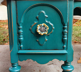 refinished antique vanity in teal, painted furniture, You ve heard it before but knobs and pulls really are the jewelry on your furniture They can totally change the look of a piece These are just perfect for her new look