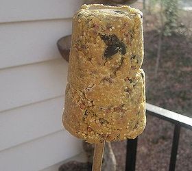 making peanut butter bird treats for my feathered friends, We placed them on the balcony here s one on a bamboo stick