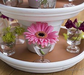 turn you leftover terracotta pots into a centerpiece for your table, crafts, home decor, repurposing upcycling, Petite glasses are perfect vases for single flowers