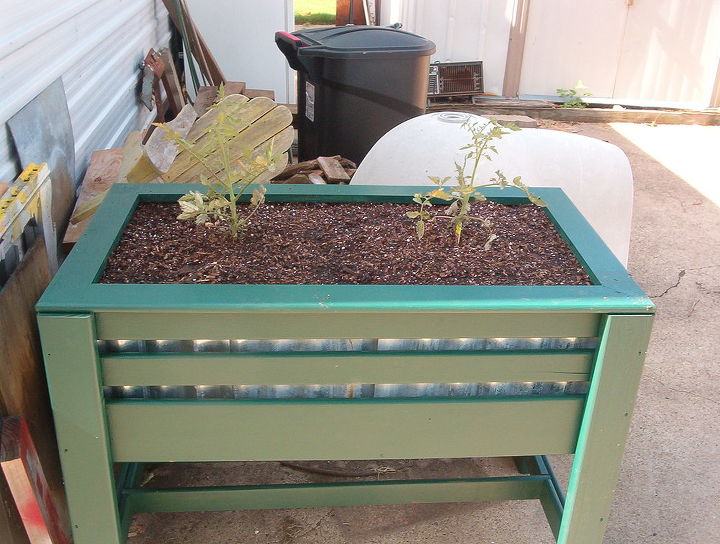 recycled raised tomato bed, gardening, repurposing upcycling
