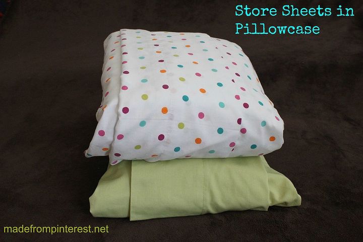 store sheet sets in pillowcases, cleaning tips, organizing, Keep sheets sets organized by sliding into a pillowcase