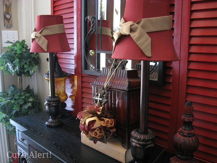 decorating with shutters, foyer, home decor, repurposing upcycling, My red shutters in the entry way