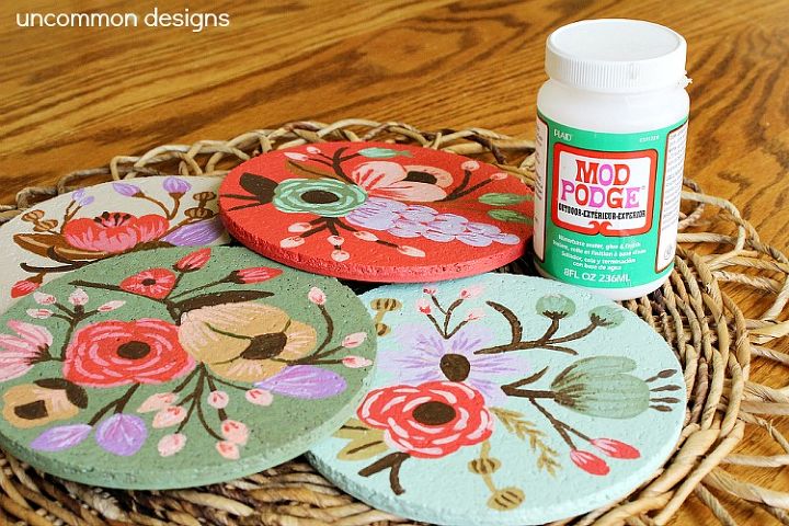 painting your own botanical look cork coasters, crafts, decoupage, painting, Sealed them with Mod Podge to help protect them from liquids