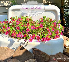 vintage sink planter, flowers, gardening, repurposing upcycling