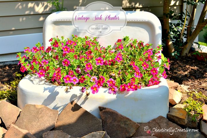 vintage sink planter, flowers, gardening, repurposing upcycling