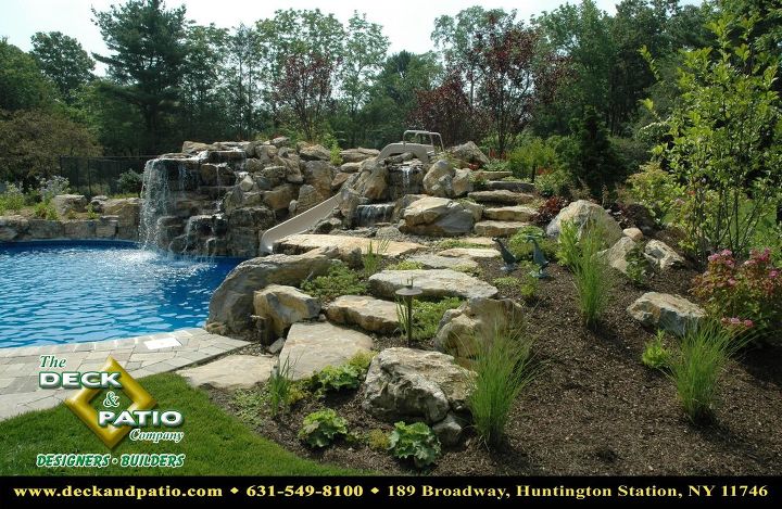 pools pools pools, decks, lighting, outdoor living, patio, pool designs, spas, Pool with massive waterfall and slide