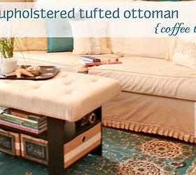 upholstering tufting a coffee table turned ottoman, painted furniture, reupholster, DIY means choosing a fabric that works with the room and existing decor