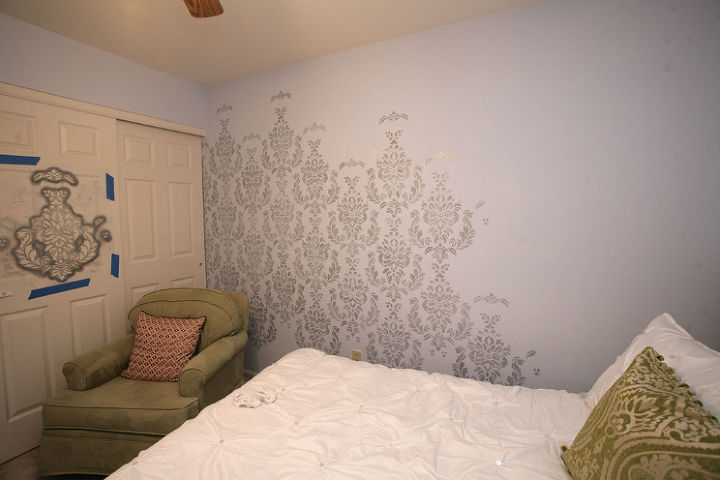 damask stenciled bedroom, bedroom ideas, painting, wall decor