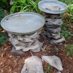 stacked stone bird baths, outdoor living, repurposing upcycling, The lids I had were different sizes so I made the bases larger or smaller to fit the lid Also vary the heights to add interest
