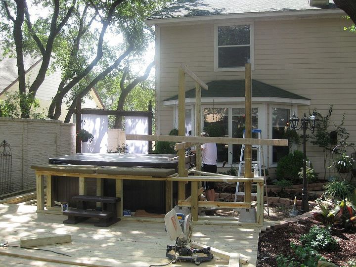 backyard construction of hot tub decking, decks, outdoor living, pool designs, spas, Construction of deck