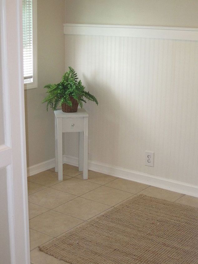mudroom makeover using bead board wallpaper, diy, home decor, paint colors, wall decor, And the view looking to the left side of the room You can see all of the before after photos on the blog
