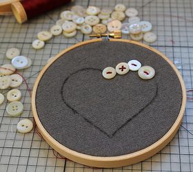 vintage button valentine heart, crafts, repurposing upcycling, seasonal holiday decor, valentines day ideas, Draw your heart and start stitching around the outline