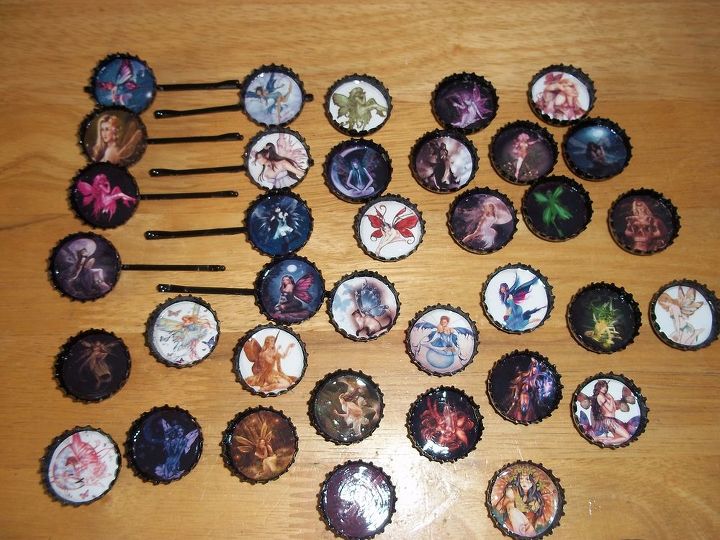 bottle cap projects, crafts, Fairy Hair Pins and Magnets