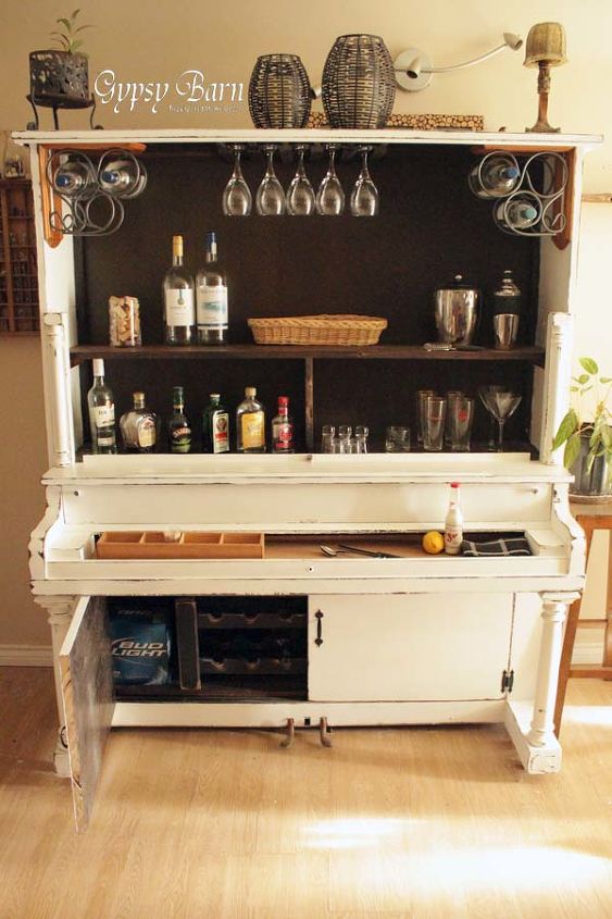 re purposed piano, diy, how to, painted furniture, repurposing upcycling, How it looks as a little shabby bar