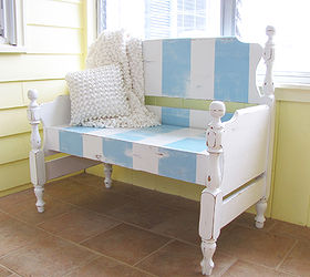 turn that unwanted twin bed into a useful bench, decks, outdoor furniture, painted furniture, repurposing upcycling, Loving the beachy colors