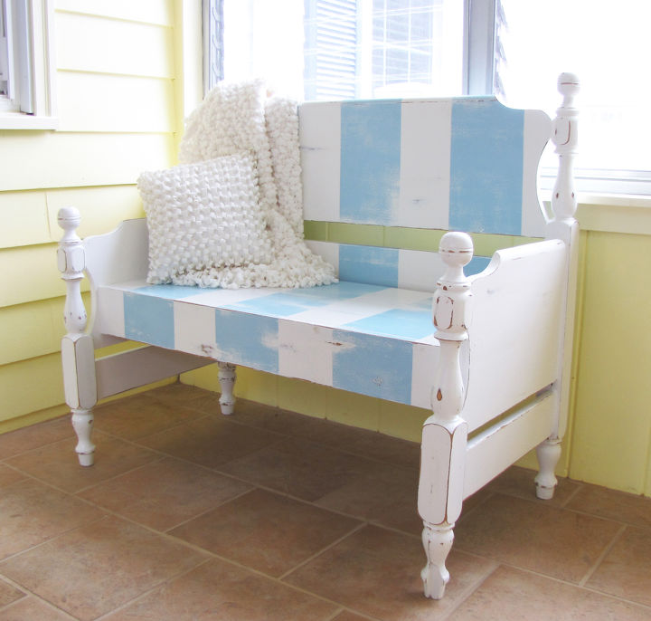 turn that unwanted twin bed into a useful bench, decks, outdoor furniture, painted furniture, repurposing upcycling, Loving the beachy colors
