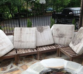 how to clean and renew outdoor furniture and stained cushions, the cushions were mildewed