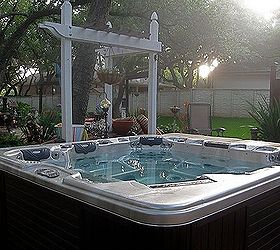 backyard construction of hot tub decking, decks, outdoor living, pool designs, spas, Day shot