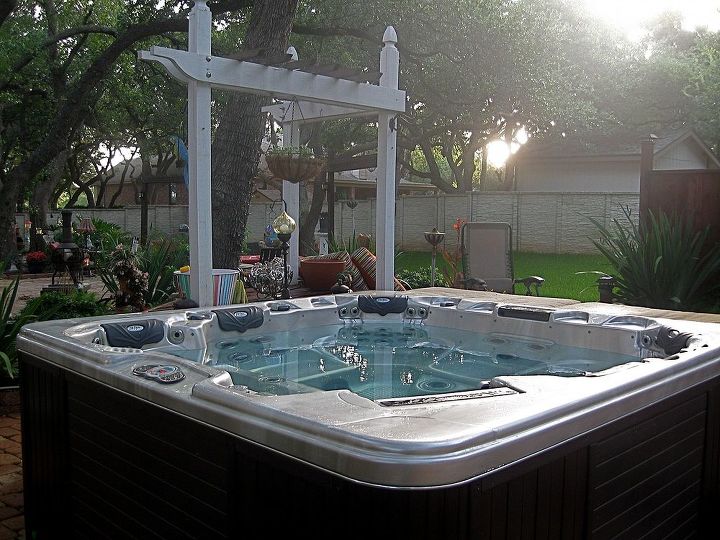 backyard construction of hot tub decking, decks, outdoor living, pool designs, spas, Day shot