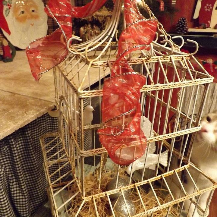vintage bird house gets some holiday doves, christmas decorations, repurposing upcycling, seasonal holiday decor