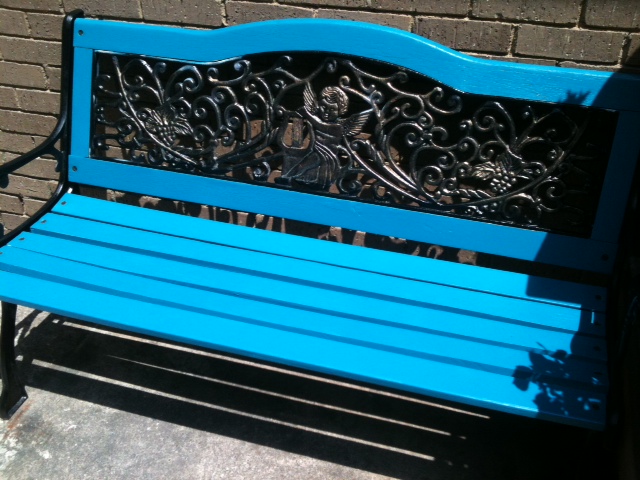 front porch bench makeover, painted furniture, Nre Refinished Bench Picture 2