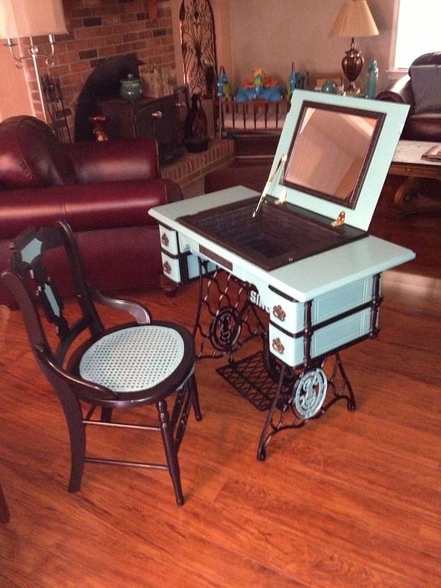 repurposed antique sewing machine, painted furniture, repurposing upcycling