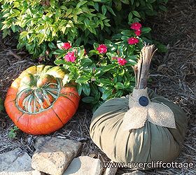 fall fabric pumpkins so easy, crafts, seasonal holiday decor, Another shot of my green cord pumpkin hanging out with a pal
