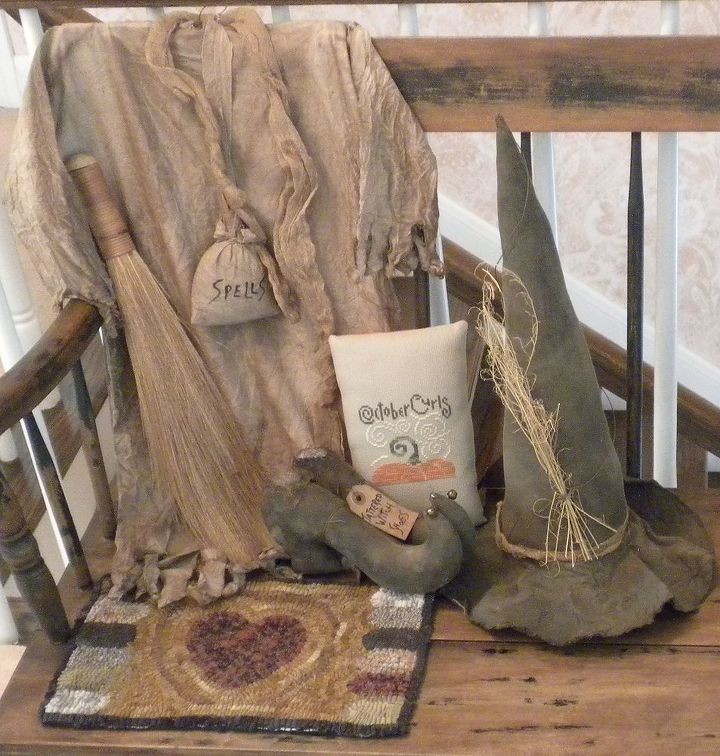 my panoply of a pumpkin patch, curb appeal, gardening, repurposing upcycling, seasonal holiday decor, Little witch ensemble