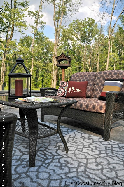 diy stencil projects, Fast and easy stenciled outdoor rug with our Chez Sheik stencil by East Coast Creative