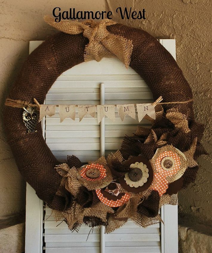 diy burlap wreath by gallamore west, crafts, wreaths, Mixed Media Autumn Burlap Wreath