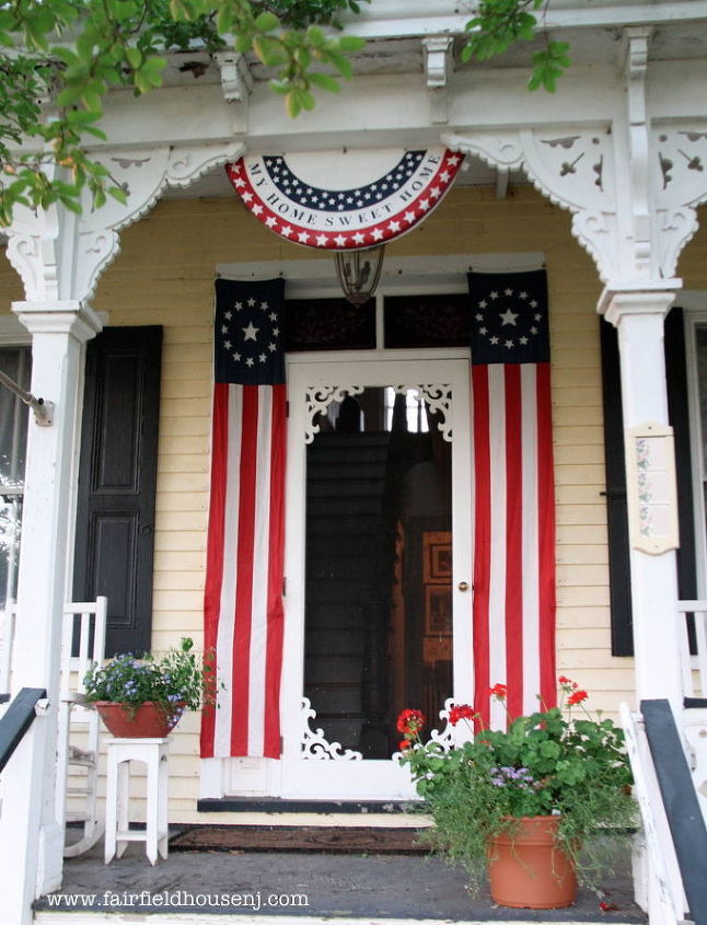 a favorite outdoor space a patriotic victorian farmhouse front porch, curb appeal, outdoor living, patriotic decor ideas, porches, A patriotic welcome at the Fairfield House