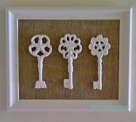 framed keys, crafts, Add burlap and hot glue painted keys