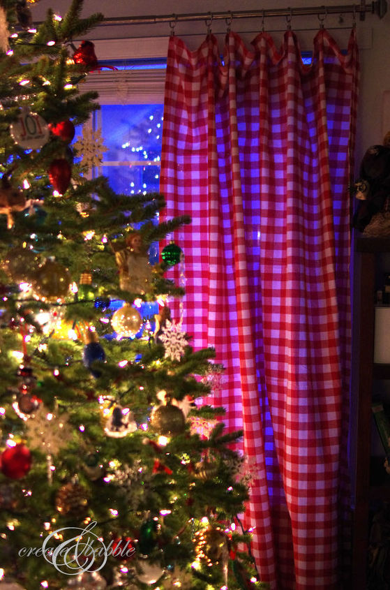 christmas curtains made from tablecloths, christmas decorations, repurposing upcycling, seasonal holiday decor, reupholster, window treatments, 2 tablecloths make a lovely pair of curtains for 24