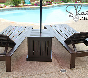 diy outdoor umbrella stand and loungers, decks, outdoor furniture, painted furniture, patio