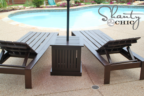 diy outdoor umbrella stand and loungers, decks, outdoor furniture, painted furniture, patio