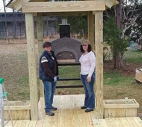 beautiful deck and roundboy oven installation, decks, outdoor living, woodworking projects, Ready to bake pizza